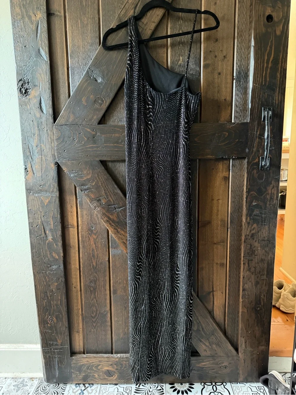 Vintage A Fortiori Black Rhinestone One Shoulder Maxi Evening Gown Side Slit - Picture 7 of 7